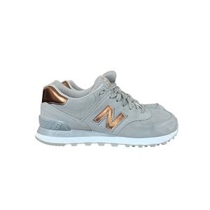 New Balance 574 Womens Grey Rose Gold Metallic Sneakers WL574VJD Size 8